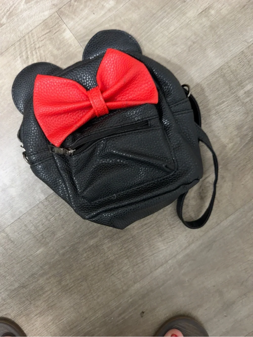 Minnie Mouse Inspired Mini Backpack Crossbody Black Red Bow Faux Leather